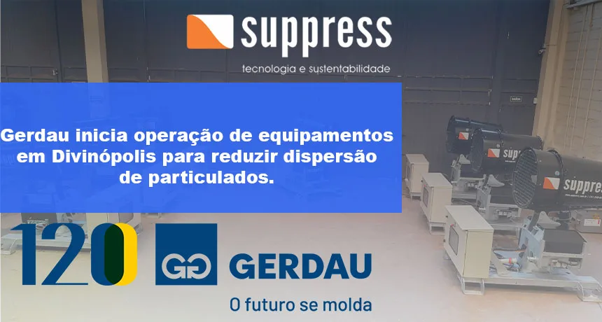 Aspersores de água em operação na unidade siderúrgica da Gerdau em Divinópolis