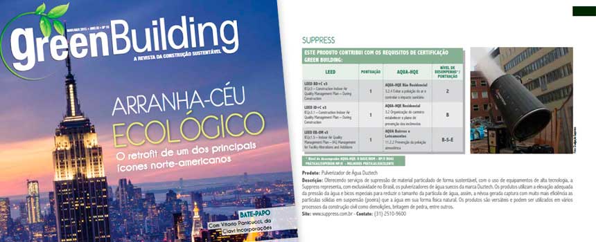 Produtos Suppress contribuem para os requisitos de certificação Green Building